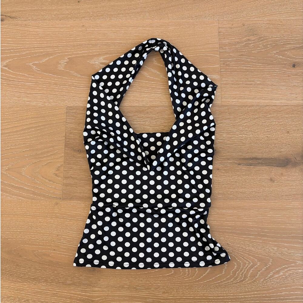 Rendal Cowl Neck Top Polka Dots Tanny Size Estimated S/M Black White
